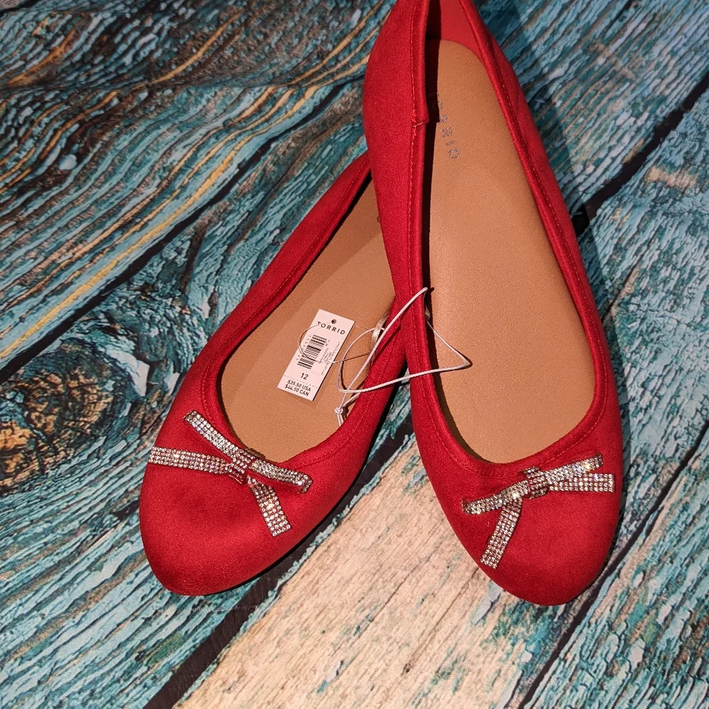Torrid Red Velvet Flat Shoes with Rhinestone Bow - Picture 3 of 5
